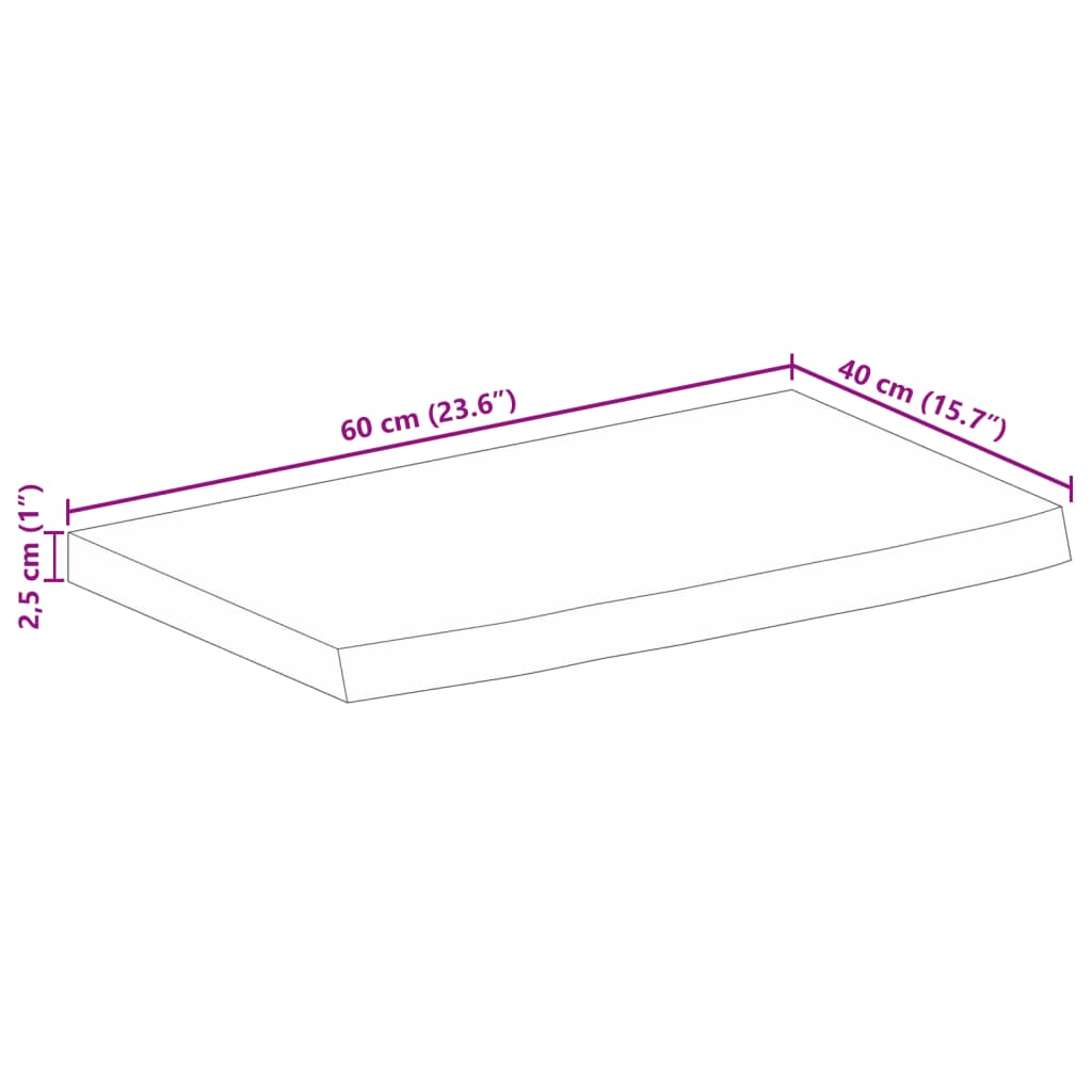 Mizna plošča z naravnim robom 60x40x2,5 cm trden mangov les