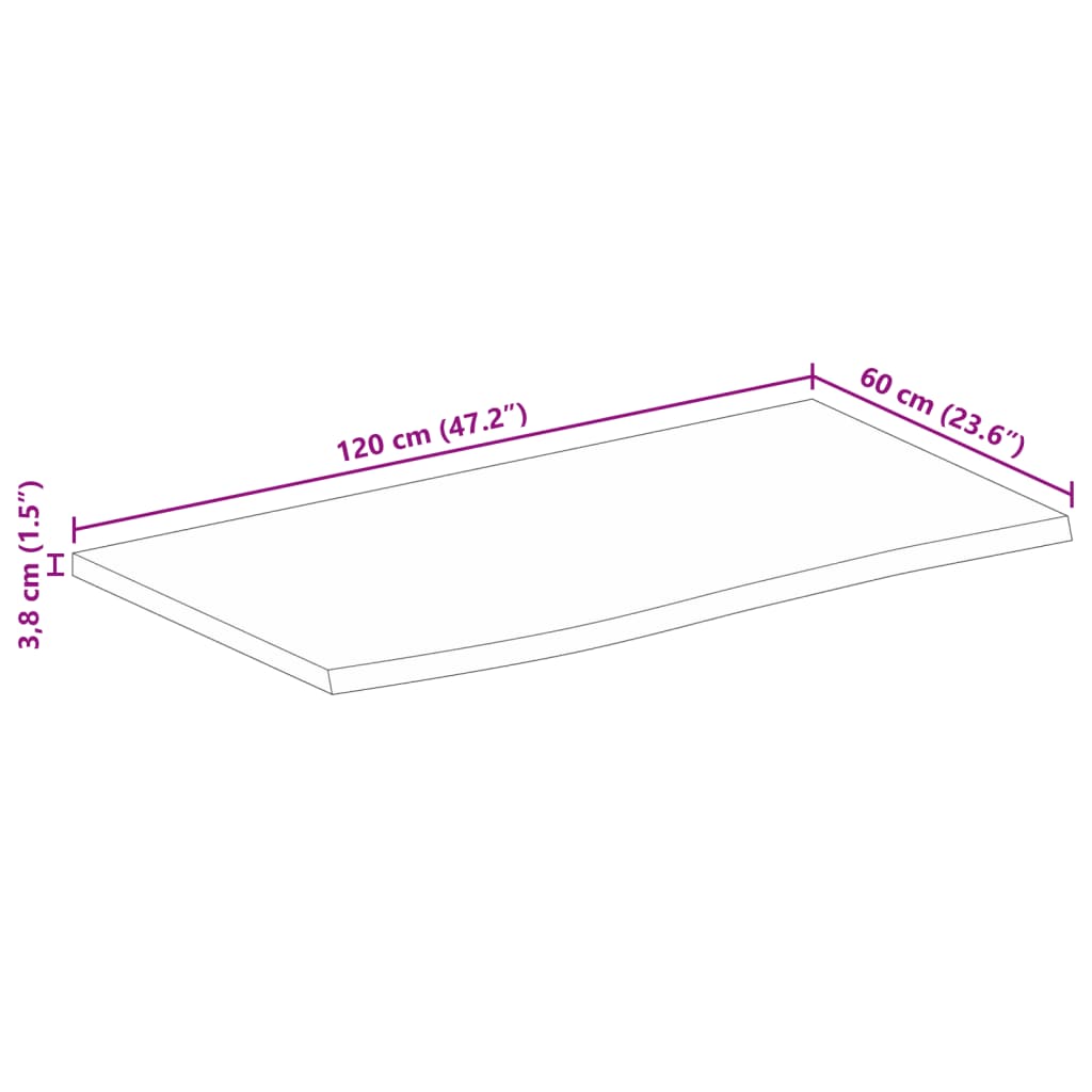 Mizna plošča z naravnim robom 120x60x3,8 cm trden mangov les