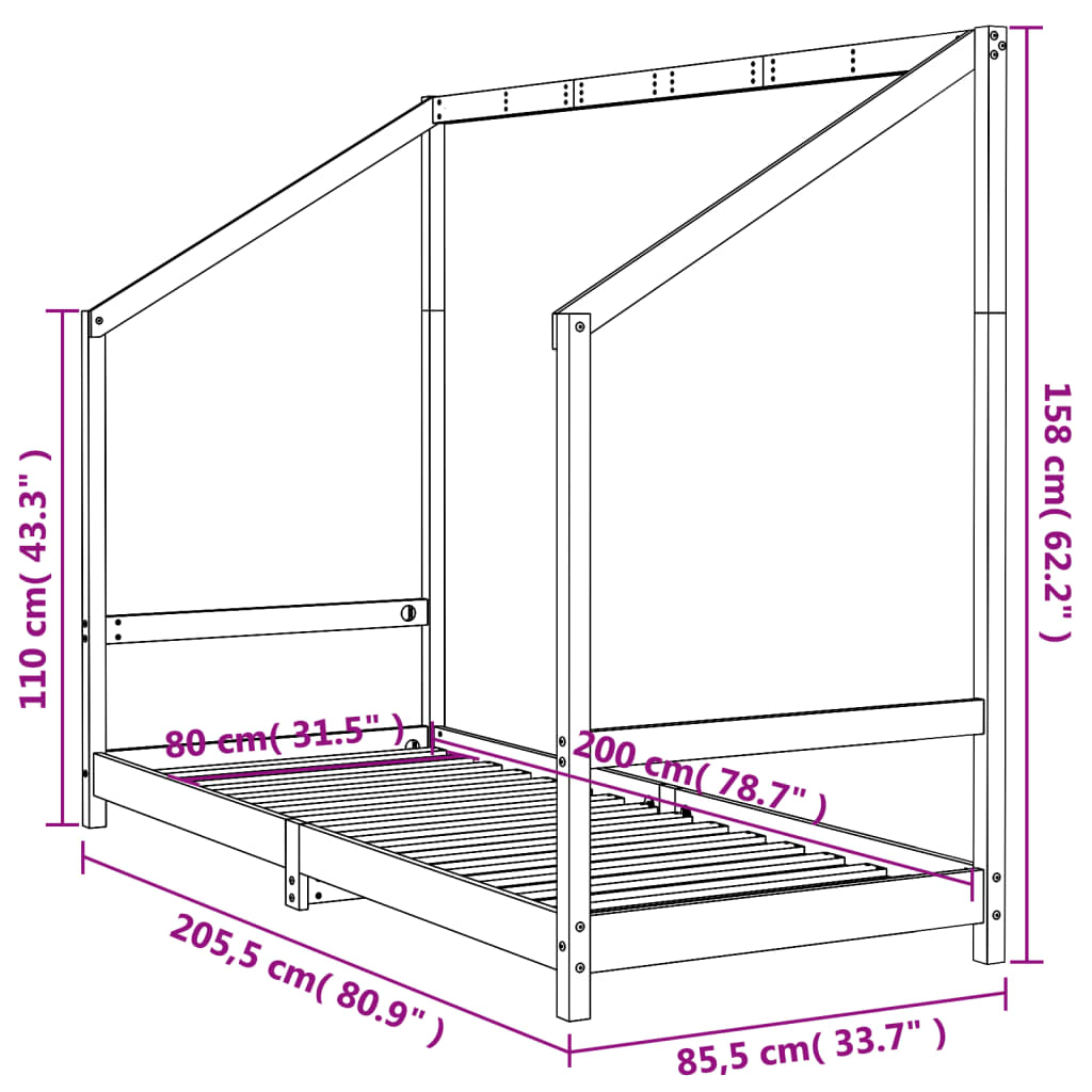 Otroški posteljni okvir 80x200 cm trdna borovina