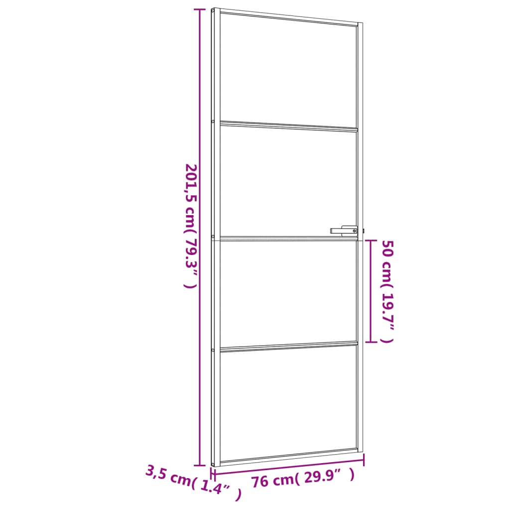 Notranja vrata ozka črna 76x201,5 cm kaljeno steklo in aluminij