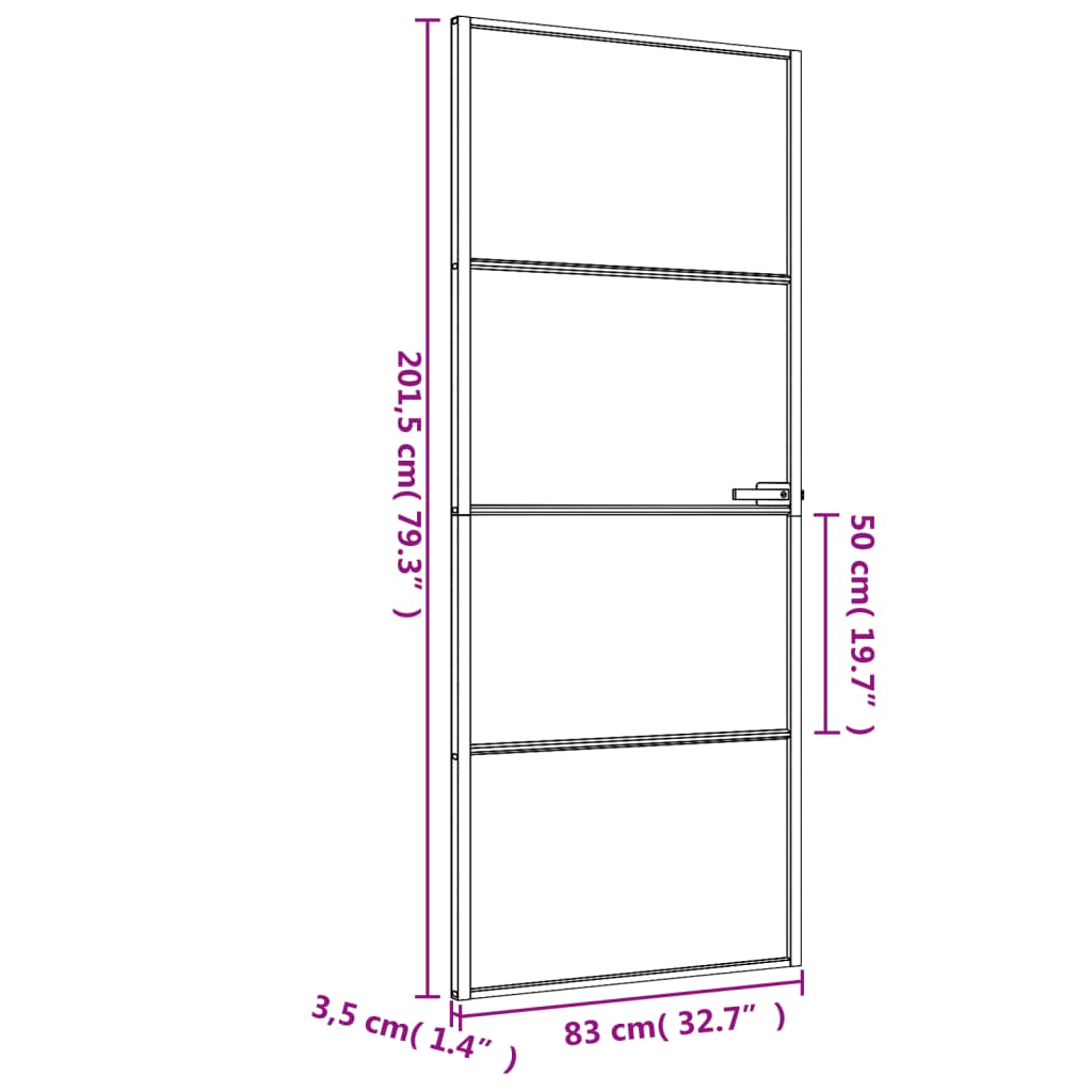 Notranja vrata ozka črna 83x201,5 cm kaljeno steklo in aluminij