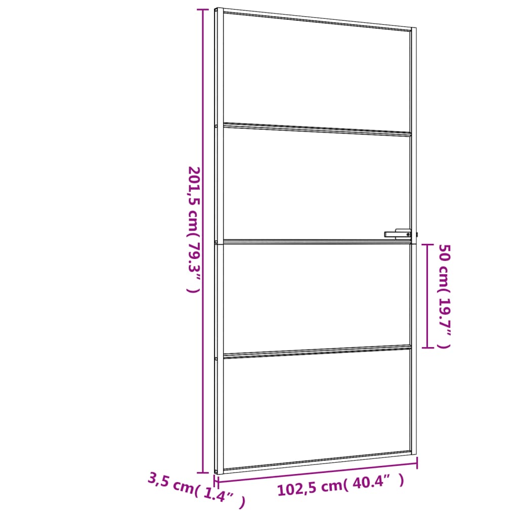 Notranja vrata ozka črna 102,5x201,5 cm kaljeno steklo aluminij