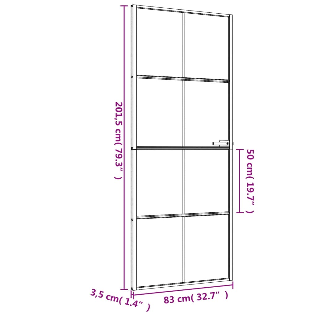 Notranja vrata ozka črna 83x201,5 cm kaljeno steklo in aluminij