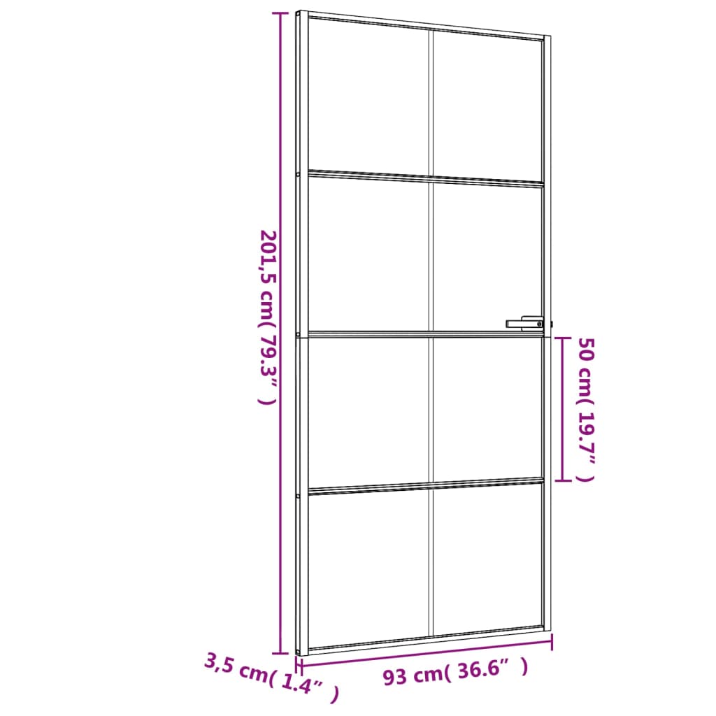 Notranja vrata ozka črna 93x201,5 cm kaljeno steklo in aluminij