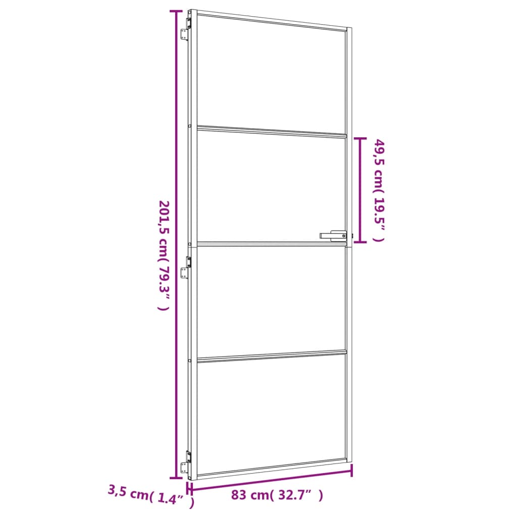 Notranja vrata ozka zlata 83x201,5cm kaljeno steklo in aluminij