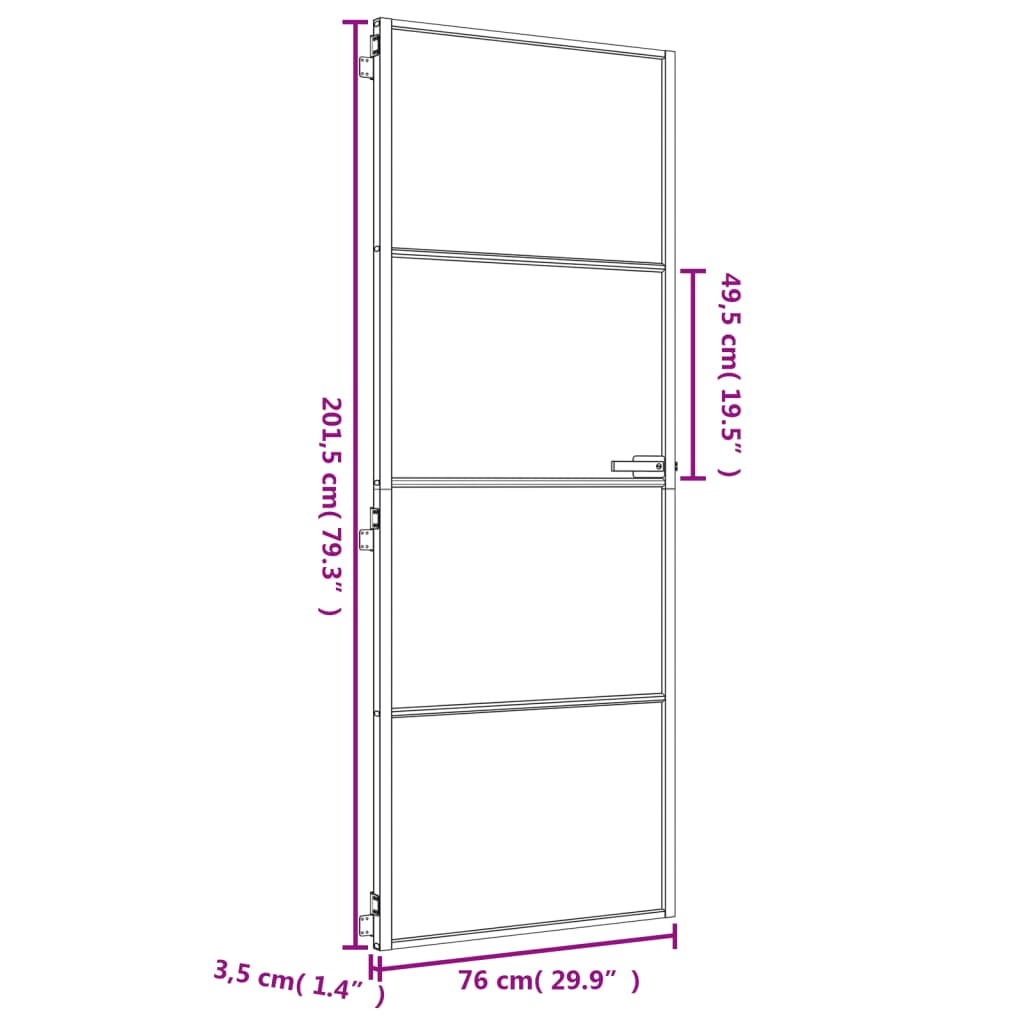 Notranja vrata ozka zlata 76x201,5cm kaljeno steklo in aluminij