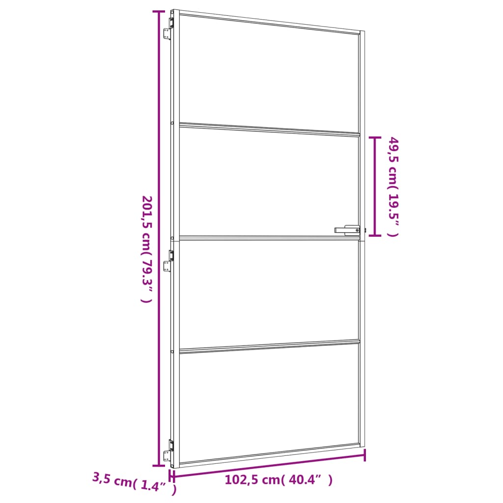 Notranja vrata ozka zlata 102,5x201,5cm kaljeno steklo aluminij