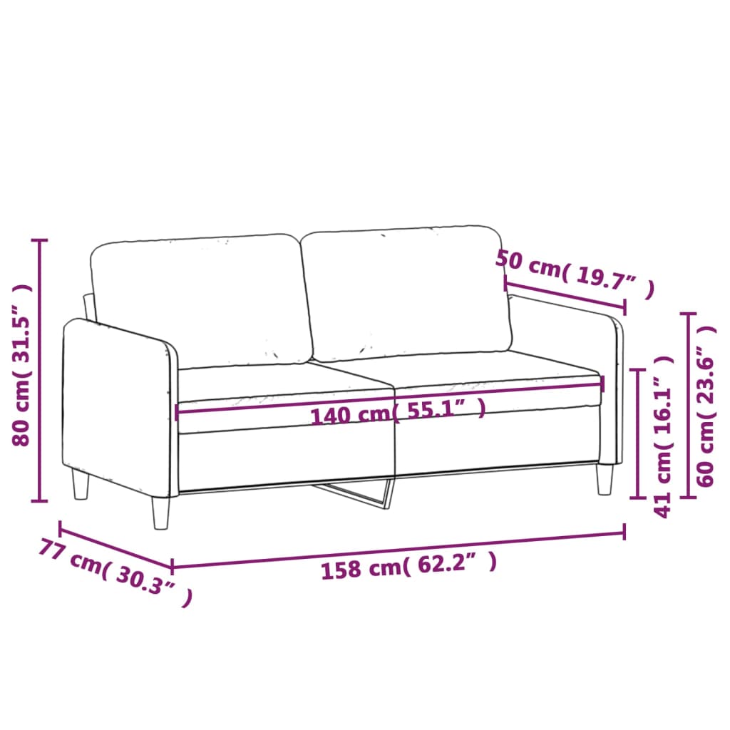 Kavč dvosed roza 140 cm žamet