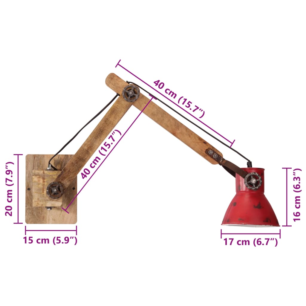 Stenska svetilka 25 W obrabljeno rdeča 96x15x20 cm E27