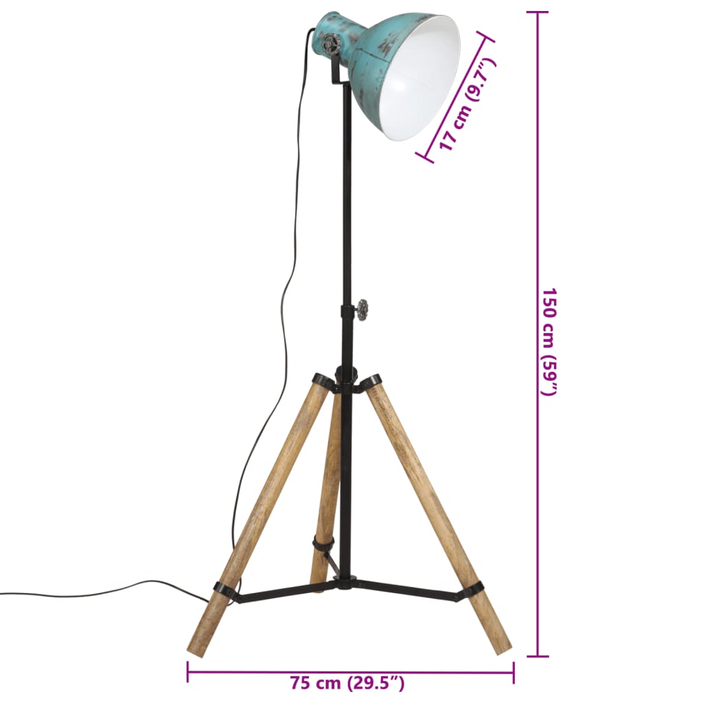 Stoječa svetilka 25 W obrabljeno modra 75x75x90-150 cm E27