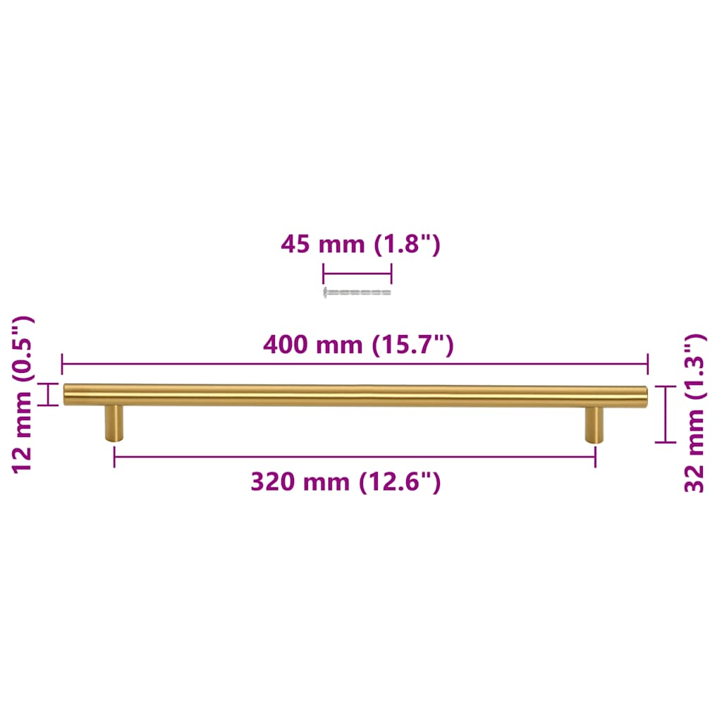 Ročaji za omarico 5 kosov zlati 320 mm nerjaveče jeklo