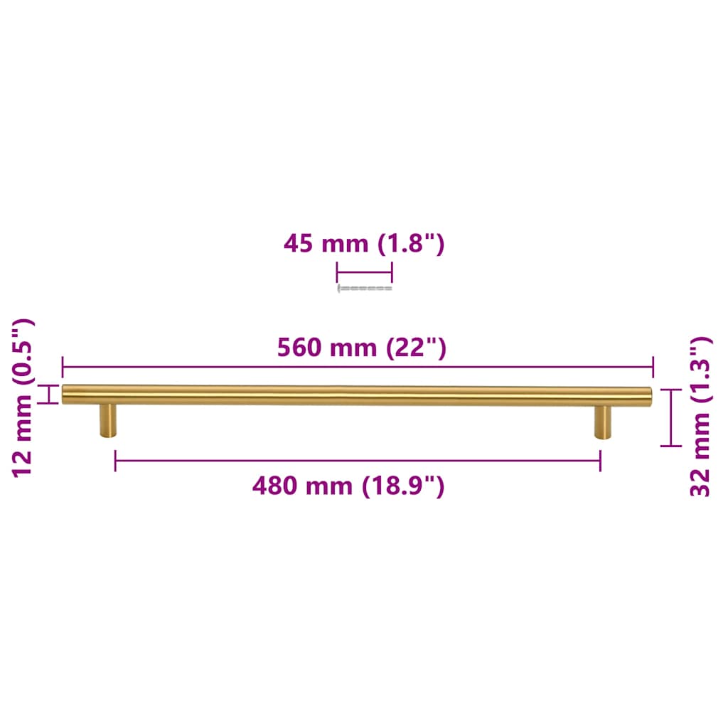 Ročaji za omarico 5 kosov zlati 480 mm nerjaveče jeklo