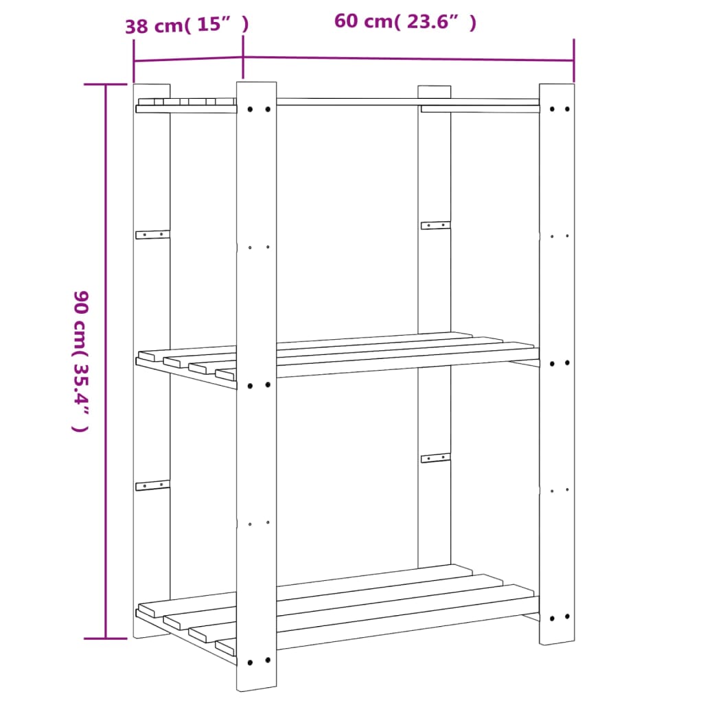 Stojalo s policami 3-nadstropno sivo 60x38x90 cm trdna borovina