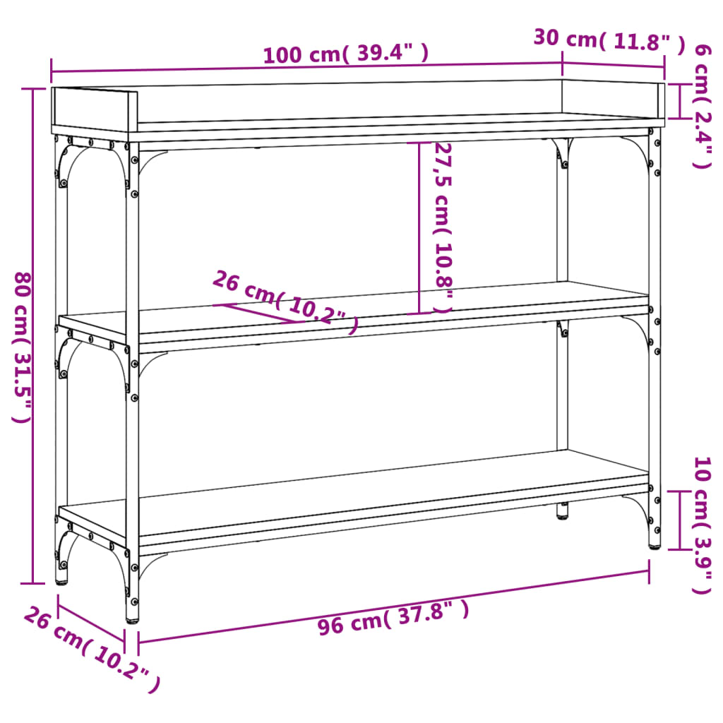 Konzolna mizica s policami sonoma hrast 100x30x80 cm