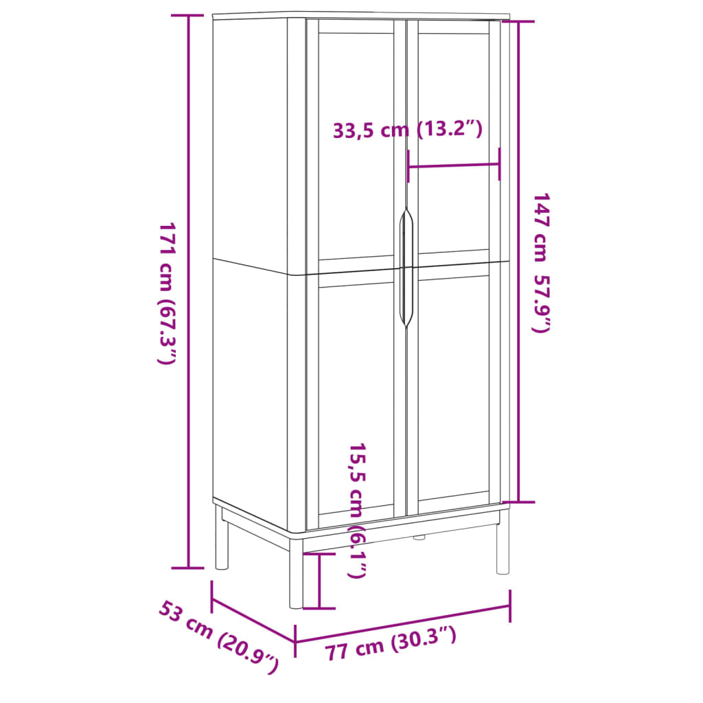 Garderobna omara FLORO siva 77x53x171 cm trdna borovina