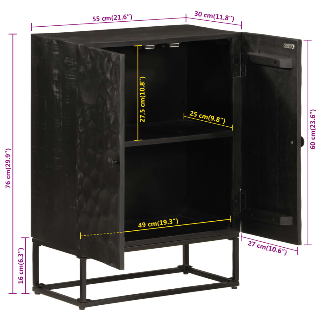 Komoda črna 55x30x76 cm trden mangov les in železo