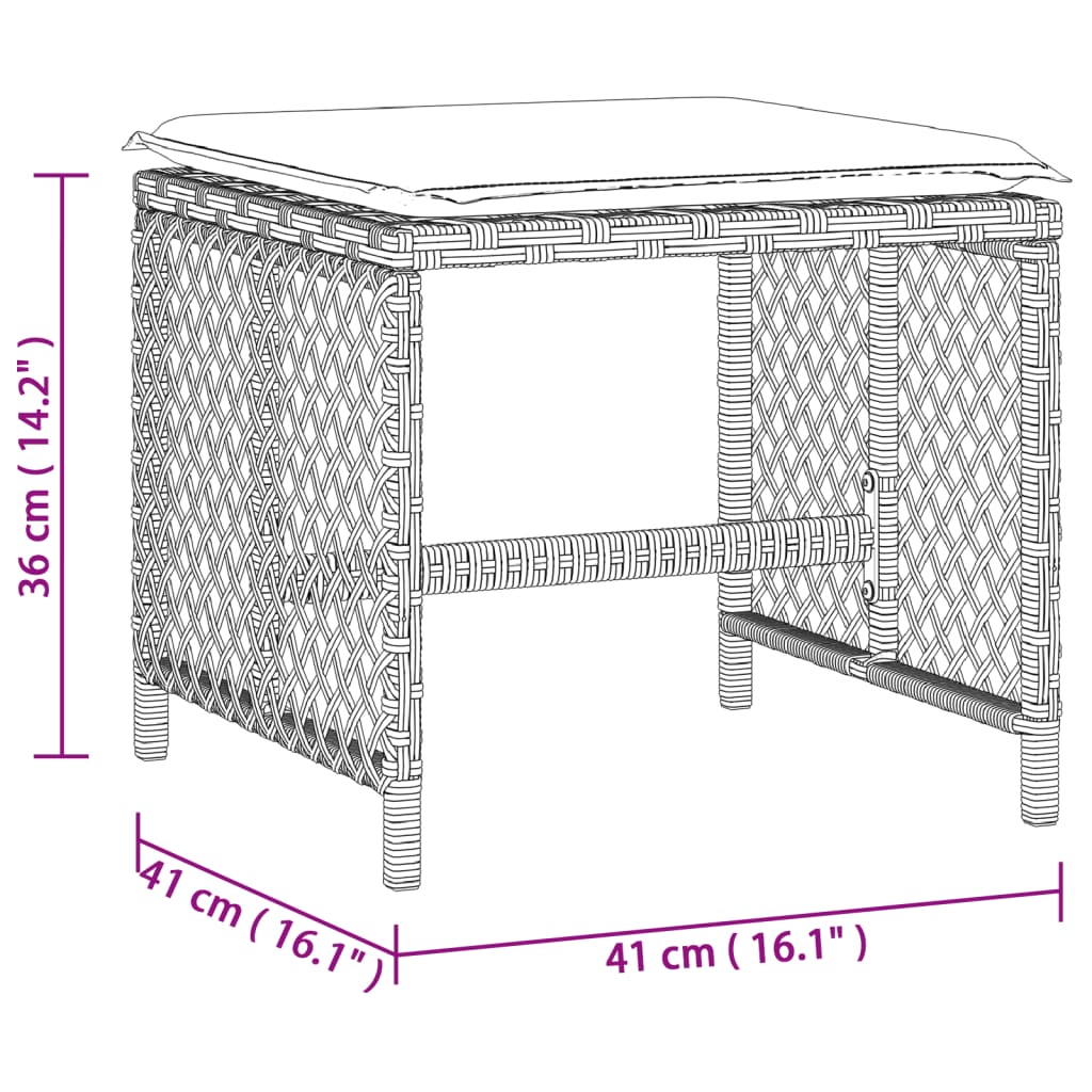 Vrtni stolčki z blazinami 4 kosi sv. sivi 41x41x36 cm PE ratan