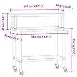 Kuhinjska delovna miza s polico 110x55x120 cm nerjaveče jeklo