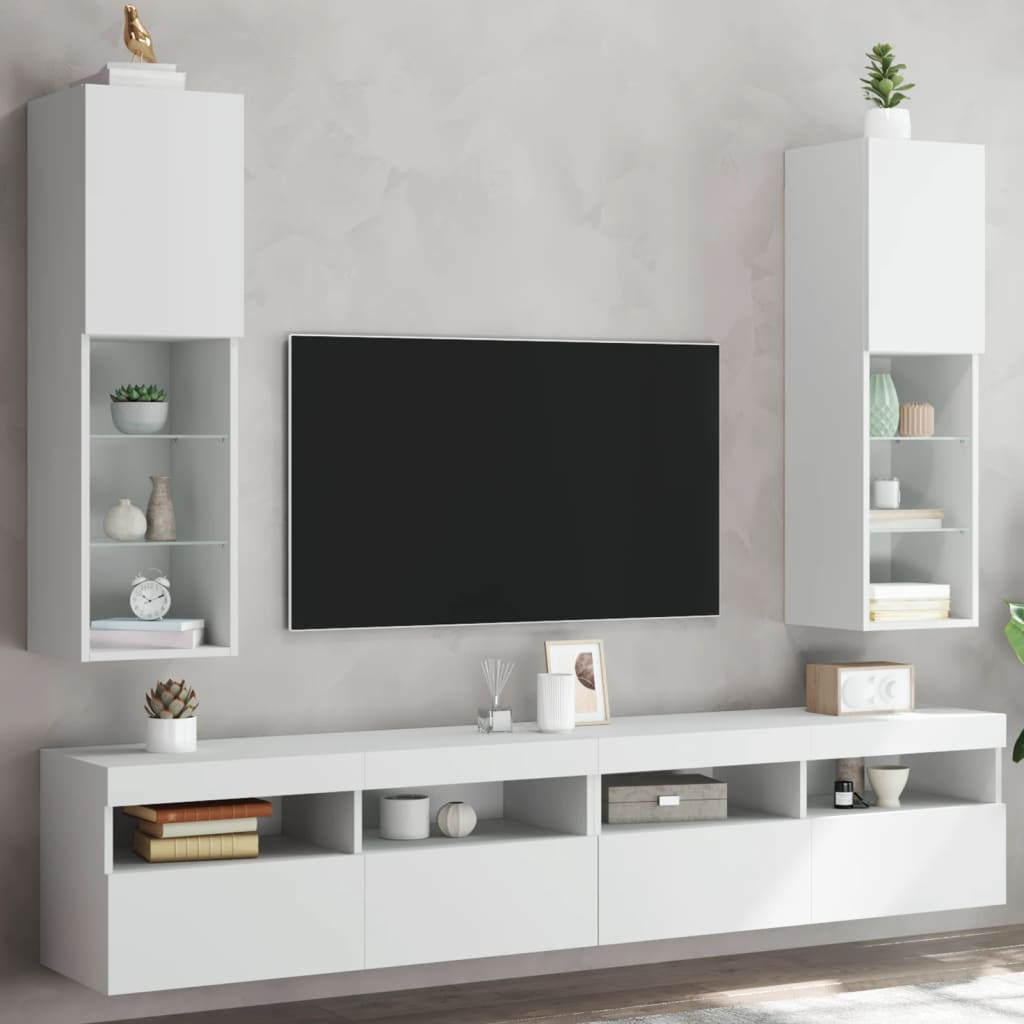 TV omarica z LED lučkami 2 kosa bela 30,5x30x102 cm