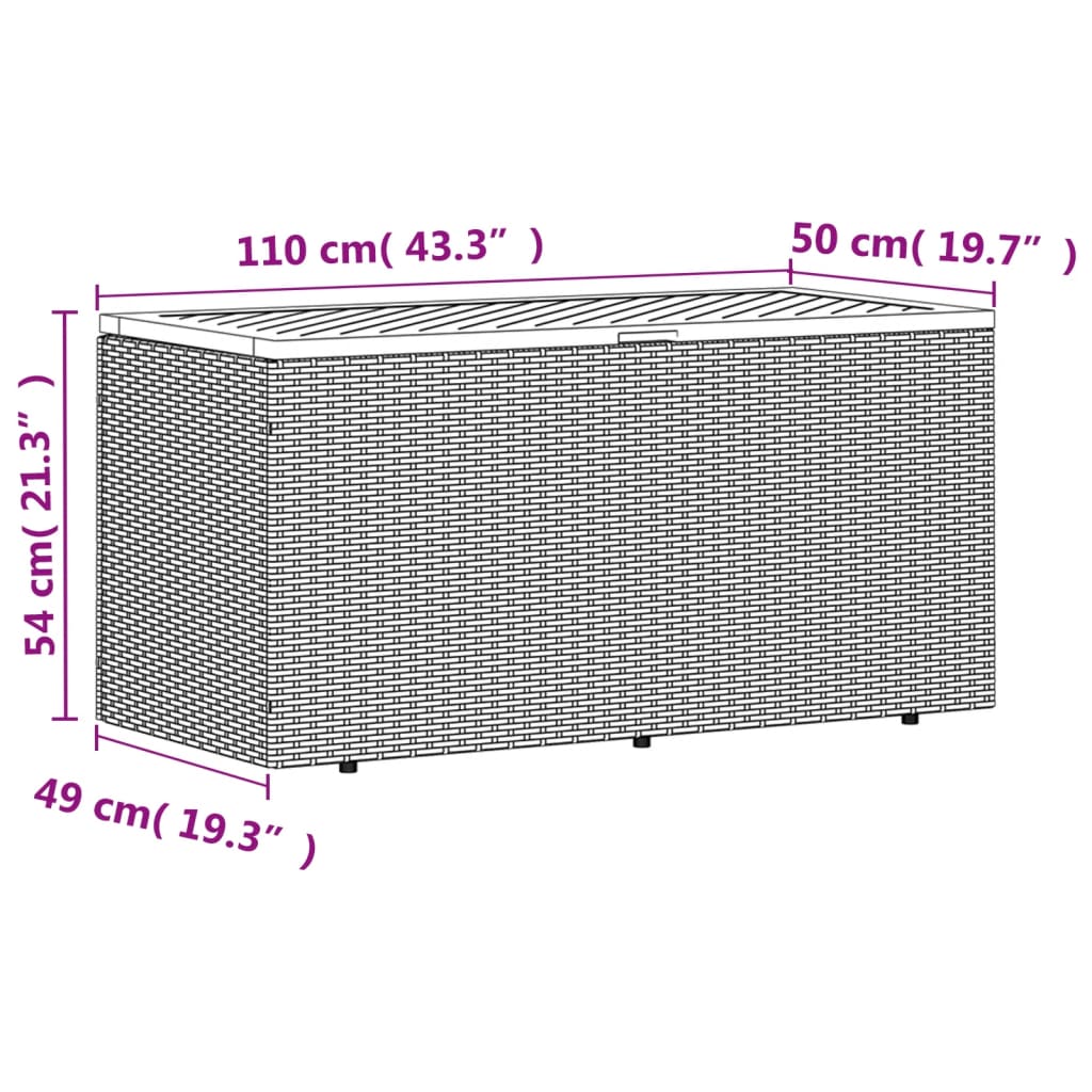 Vrtna škatla za shranjevanje črna 110x50x54 cm PE ratan akacija