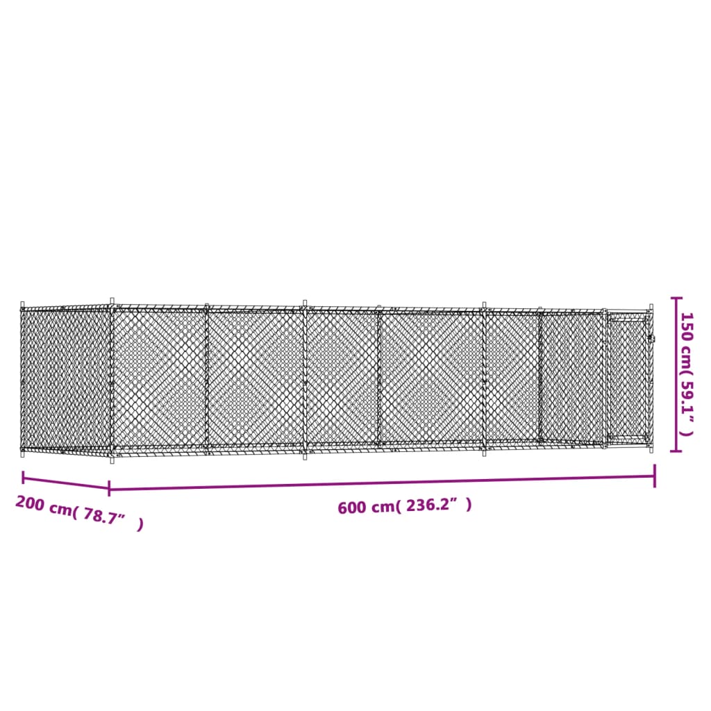 Pasji boks z vrati siv 6x2x1,5 m pocinkano jeklo