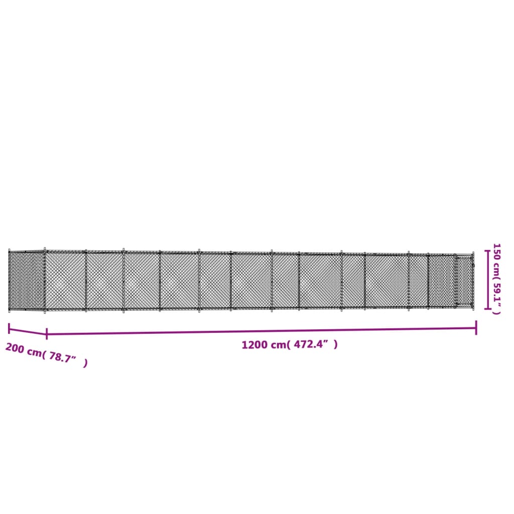 Pasji boks z vrati siv 12x2x1,5 m pocinkano jeklo