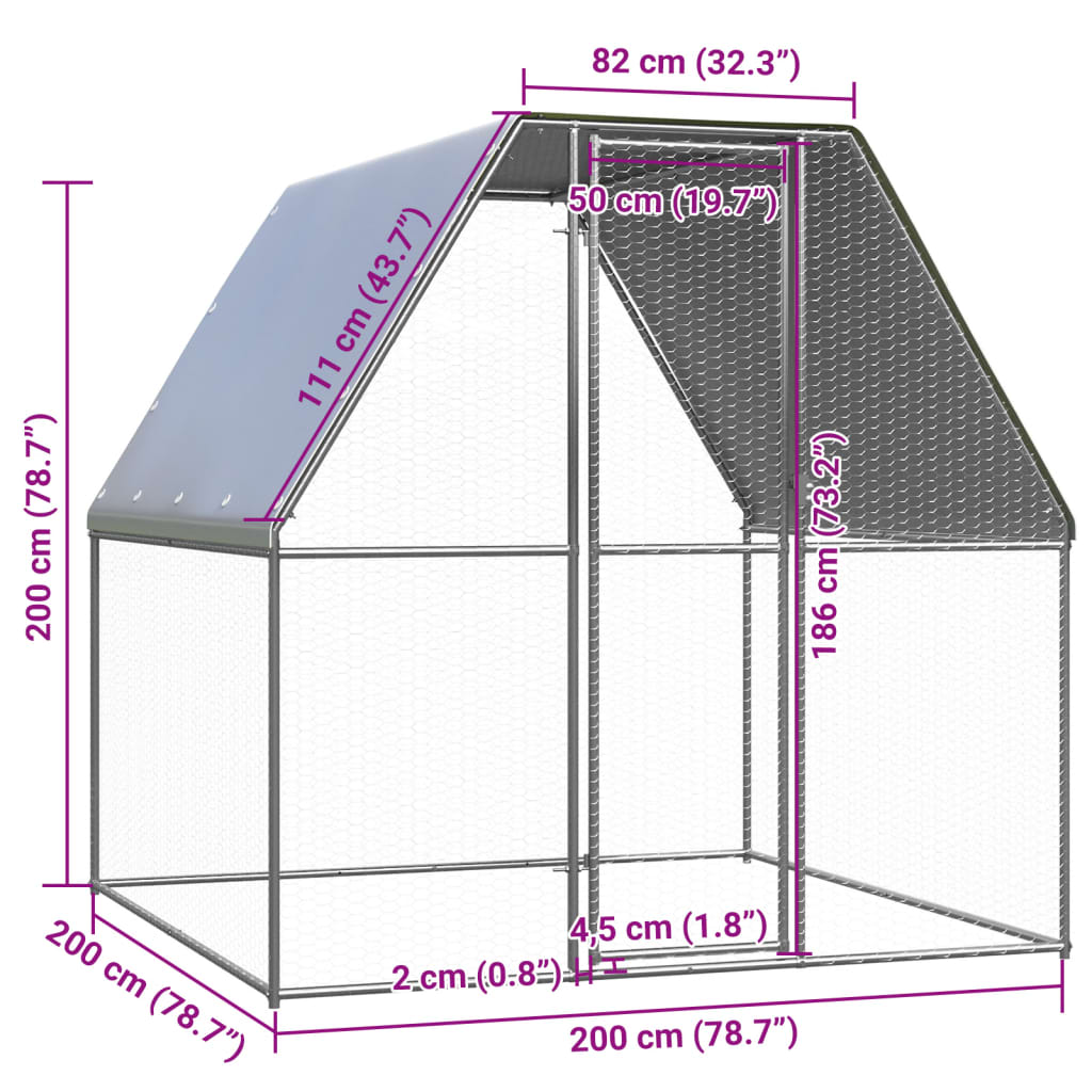 Kokošnjak srebrn in siv 2x2x2 m pocinkano jeklo