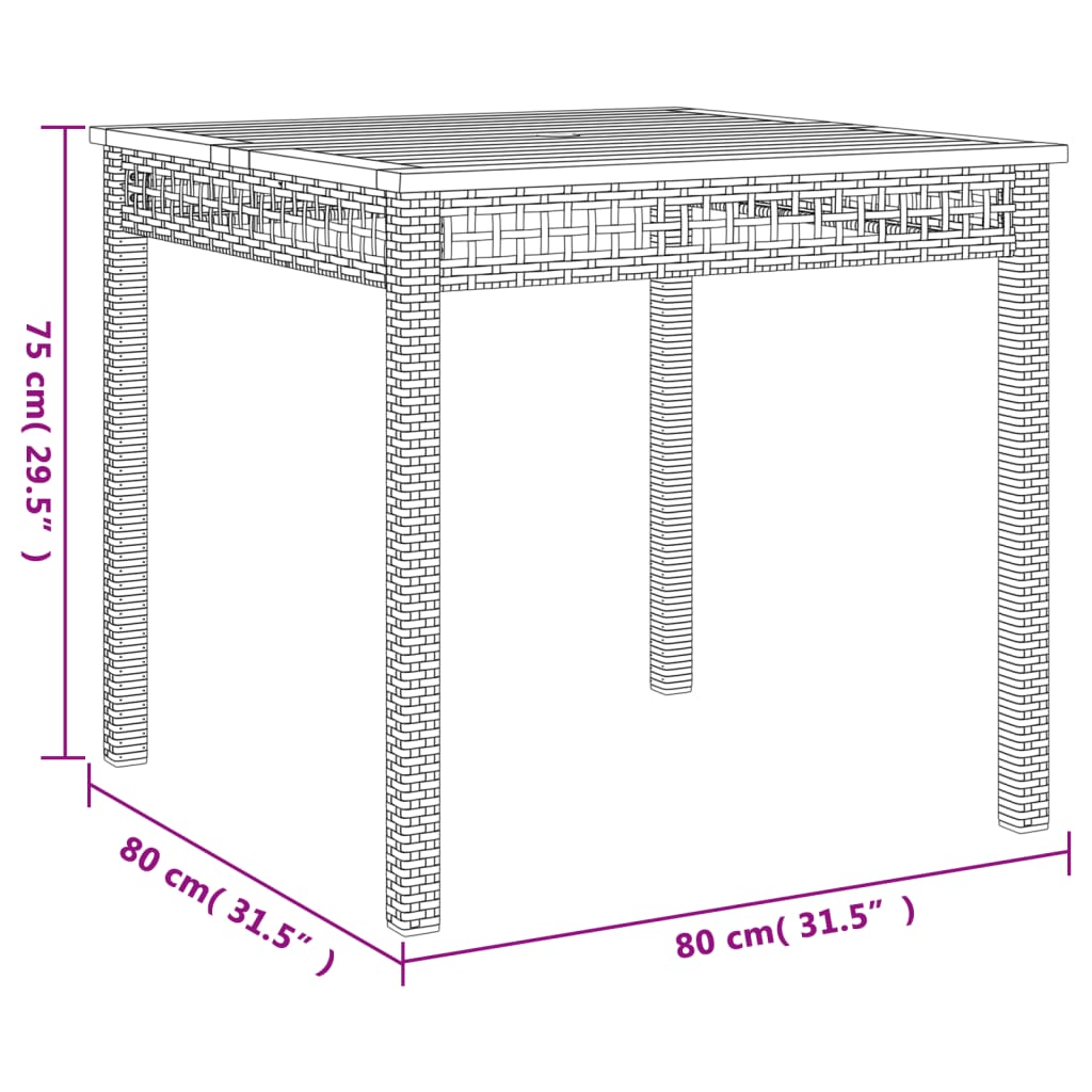 Vrtna miza črna 80x80x75 cm poli ratan in akacijev les