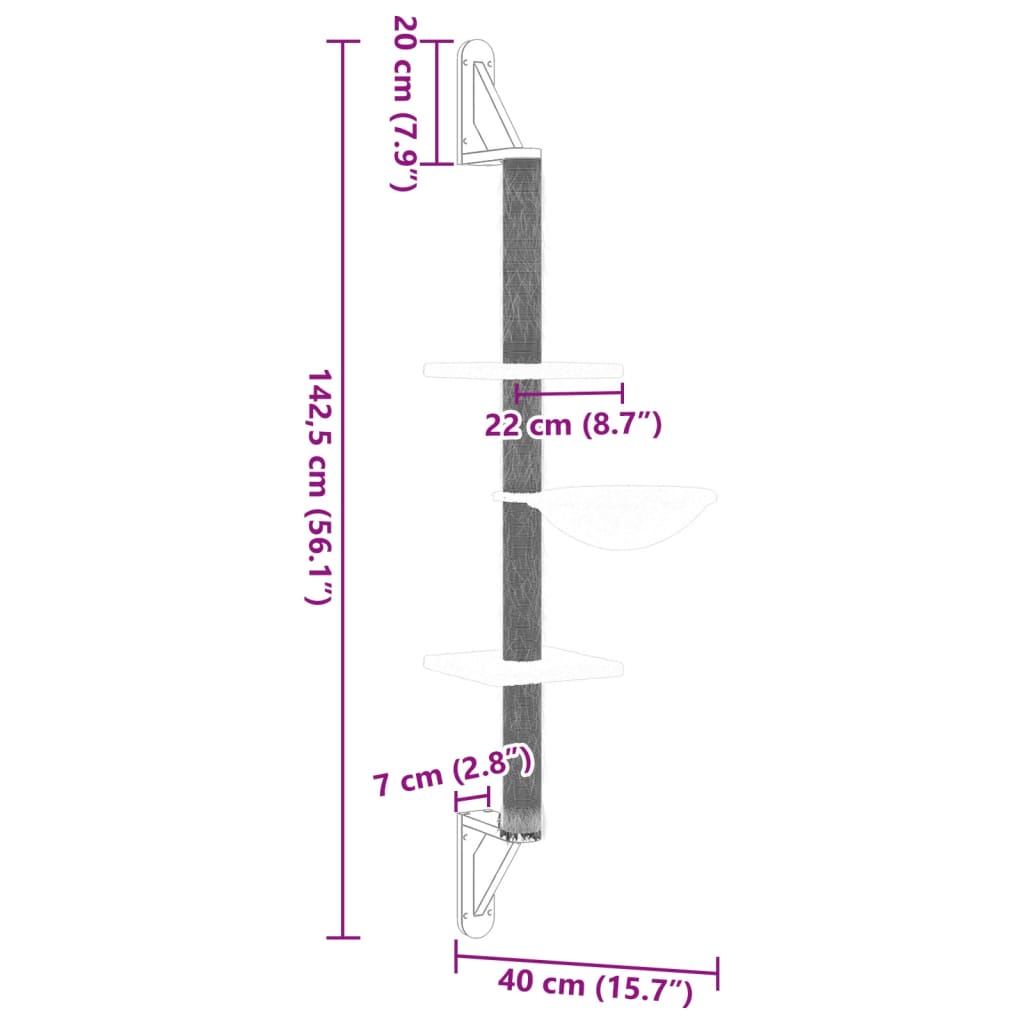 Stensko mačje drevo s praskalnikom svetlo sivo 142,5 cm