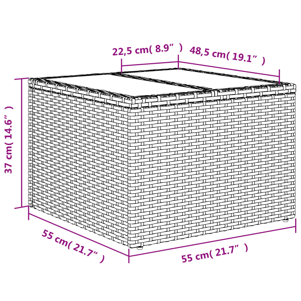 Vrtna miza s stekleno mizno ploščo črna 55x55x37 cm poli ratan