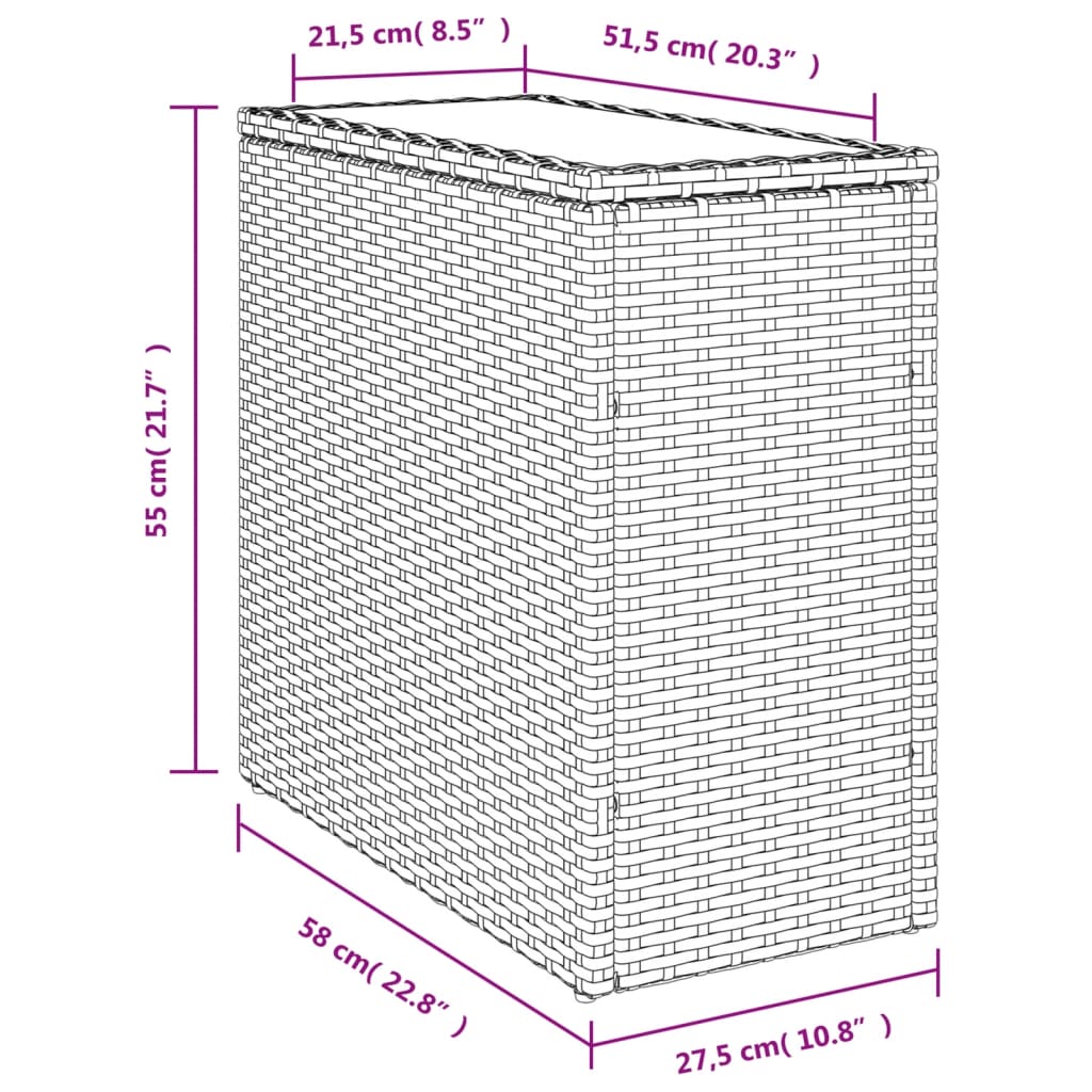 Vrtna miza s stekleno mizno ploščo bež 58x27,5x55cm poli ratan