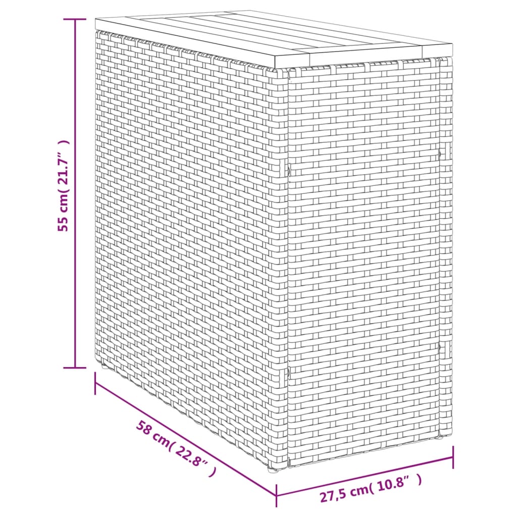 Vrtna miza z leseno mizno ploščo bež 58x27,5x55 cm poli ratan