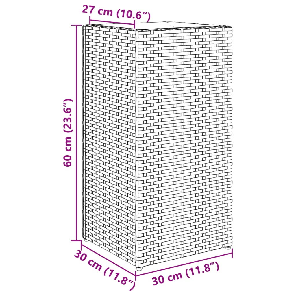 Vrtno korito siva 30x30x60 cm poli ratan