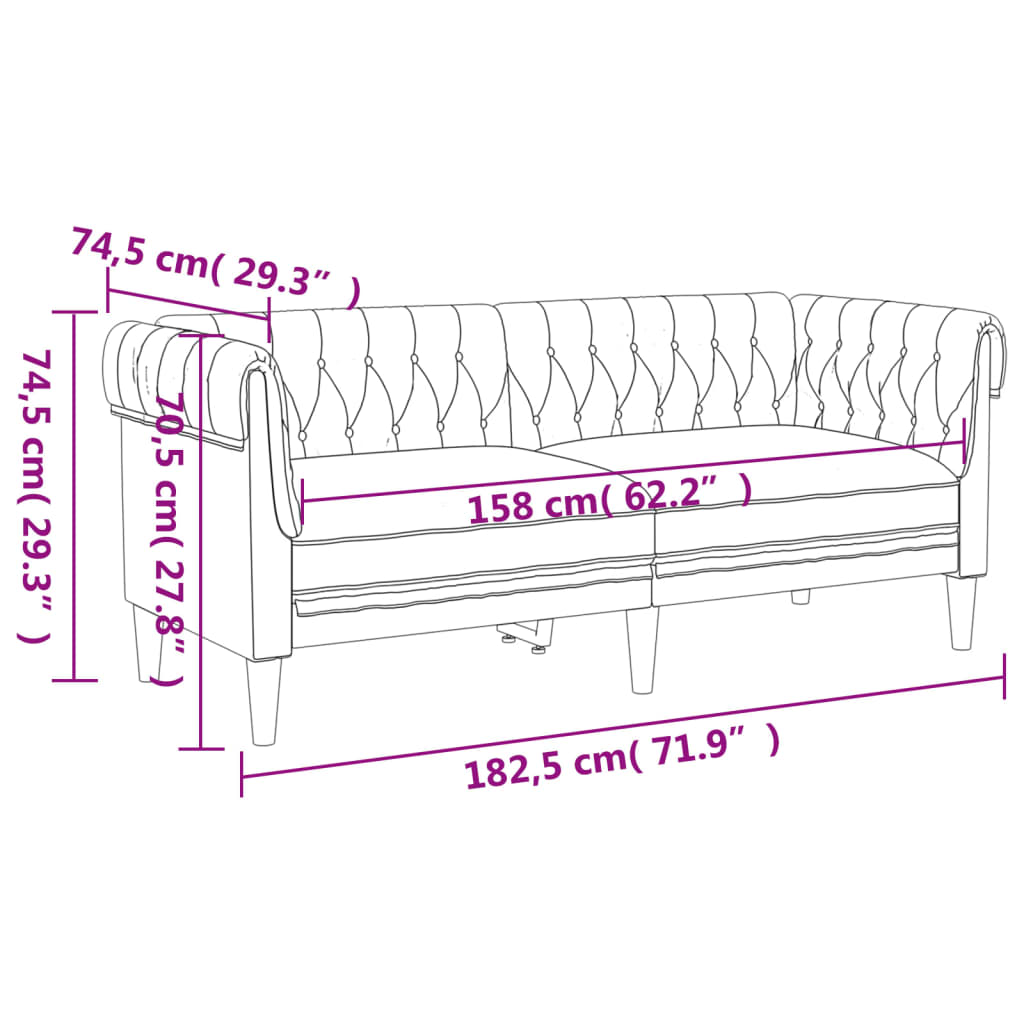 Kavč dvosed Chesterfield modra tkanina