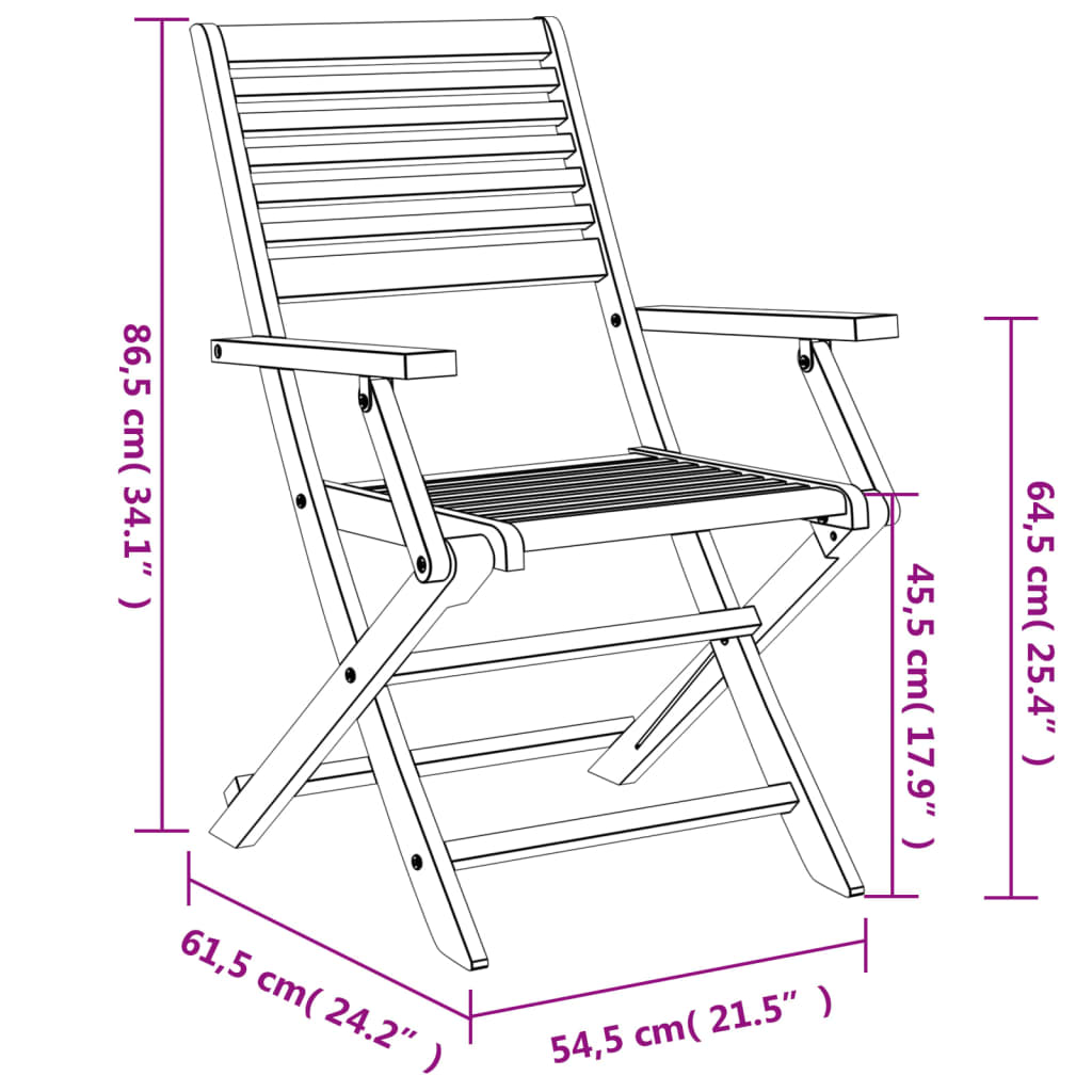 Zložljivi vrtni stoli 6 kosov 54,5x61,5x86,5 cm trdna akacija