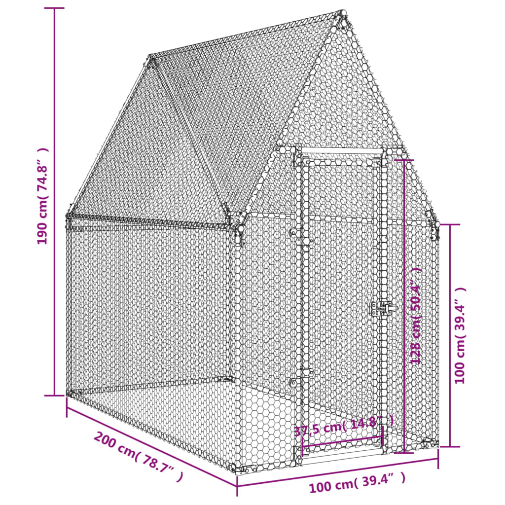 Kokošnjak srebrn 200x100x190 cm pocinkano jeklo