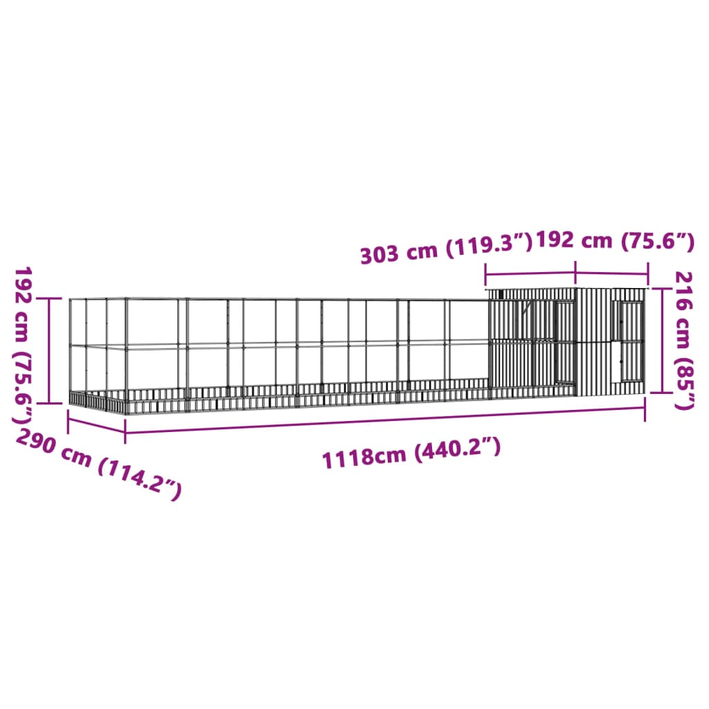 Voliera s podaljškom srebrna 1118x303x216 cm jeklo