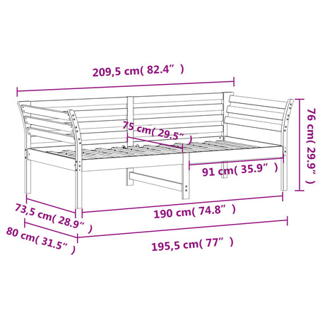 Dnevna postelja bela 75x190 cm trdna borovina