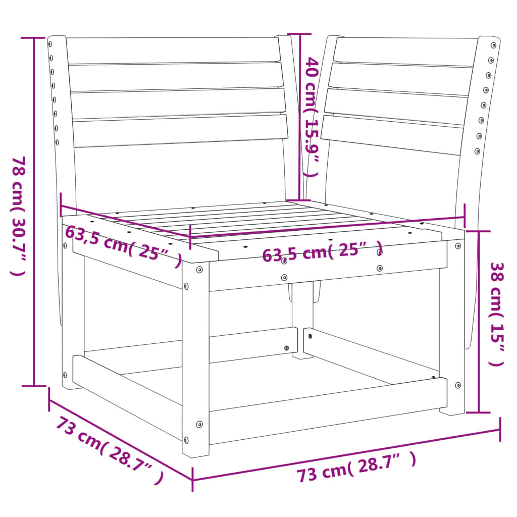 Kotni vrtni kavč 73x73x78 cm trdna borovina