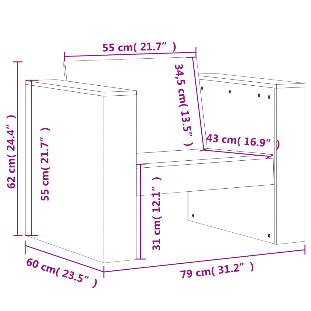 Vrtni kavč 79x60x62 cm trdna borovina