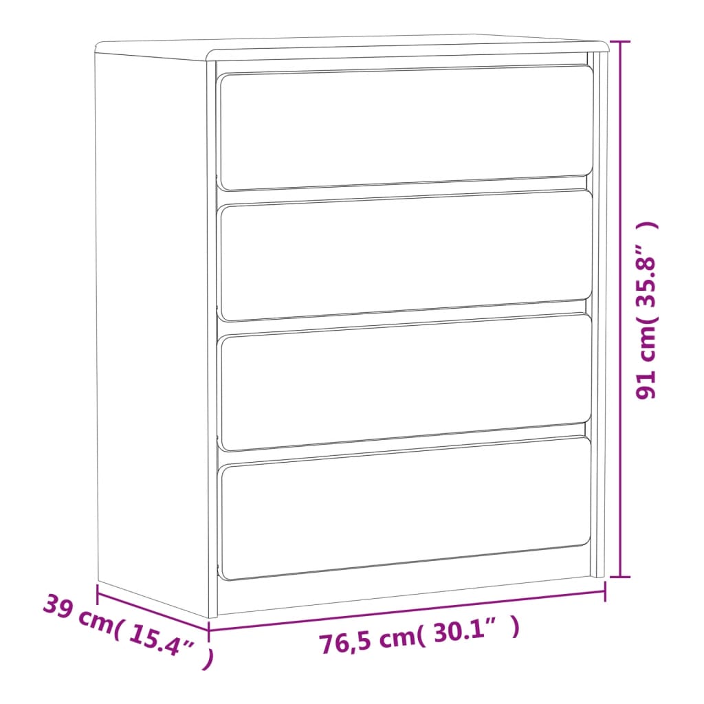 Predalnik SAUDA hrast 76,5x39x91 cm trdna borovina