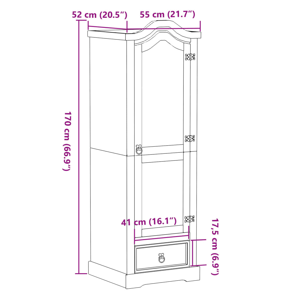 Garderobna omara Corona 55x52x170 cm trdna borovina