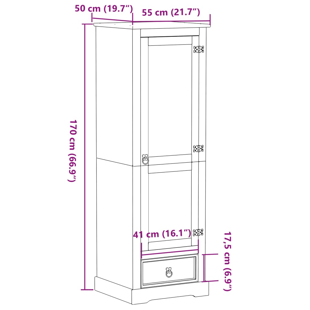 Garderobna omara Corona 55x50x170 cm trdna borovina