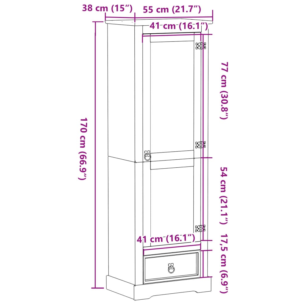 Garderobna omara Corona 55x38x170 cm trdna borovina