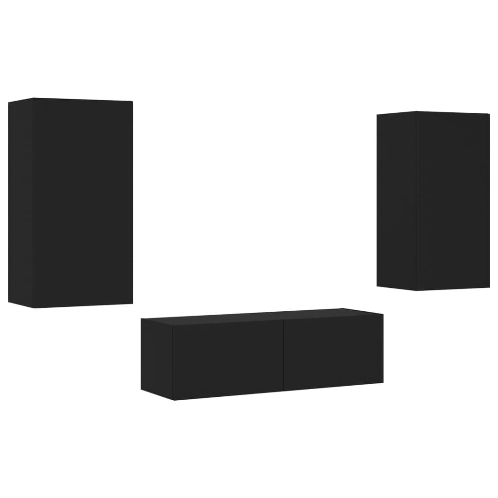 3 Piece TV Wall Cabinets with LED Lights Black