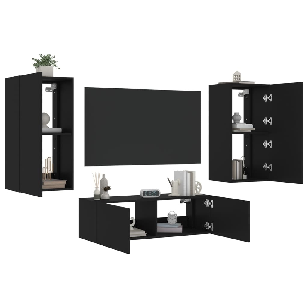 3 Piece TV Wall Cabinets with LED Lights Black