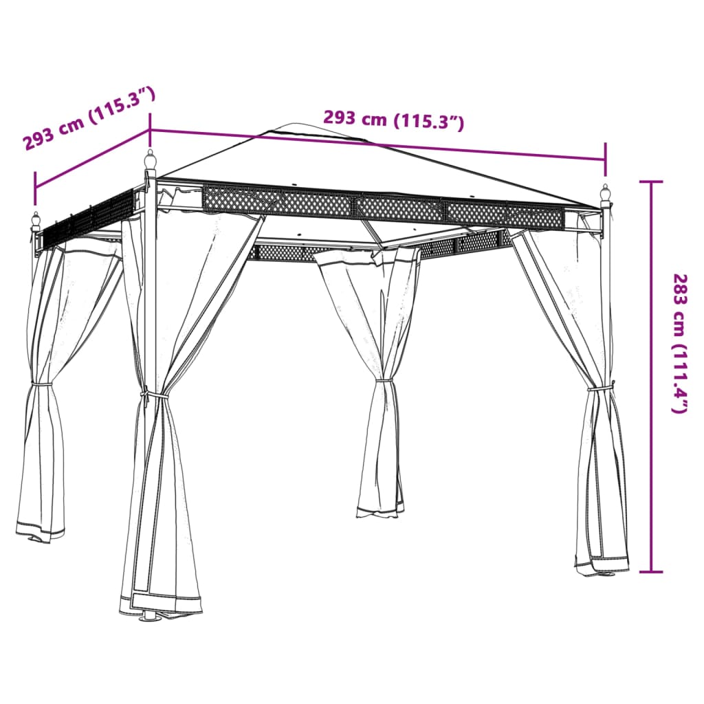 Paviljon z mrežastimi stenami krem 2,93x2,93 m jeklo