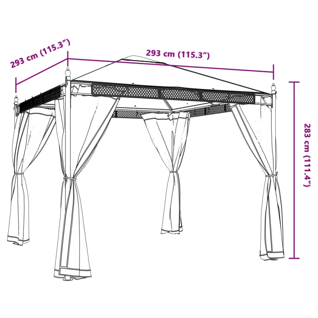 Paviljon z mrežastimi stenami antracit 2,93x2,93 m jeklo