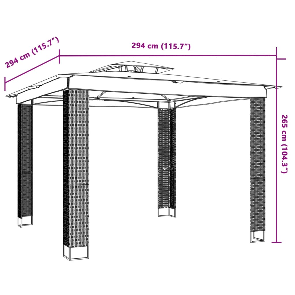 Paviljon z dvojno streho antracit 2,94x2,94 m jeklo