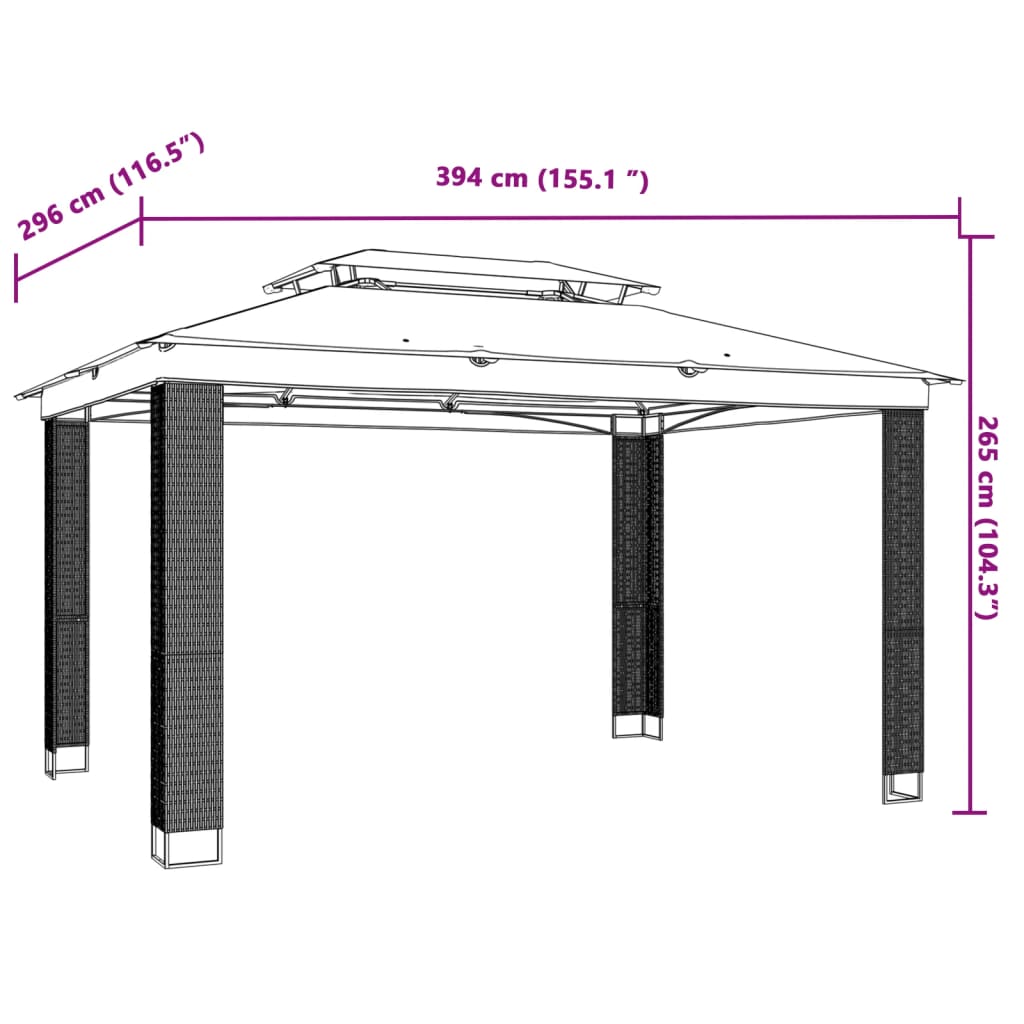 Paviljon z dvojno streho antracit 3,94x2,96 m jeklo